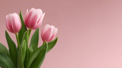 Obraz premium The scene shows pink flowers with blank space for Womens Day messages