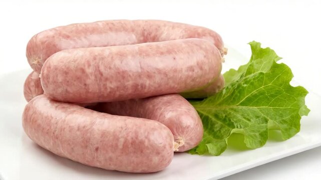 aw pork sausages rotating isolated on white background orbit video