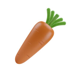 Cute carrot in 3d style, vector illustration isolated on white background. Fresh root vegetable. Concepts of food.