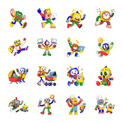 Obraz premium Pack of Robotic Character Flat Style Illustrations