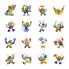 Fototapeta premium Set of Robotic and Character Flat Style Illustrations