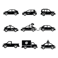 Fototapeta premium Modern vehicles on the road including taxi, electric and delivery trucks