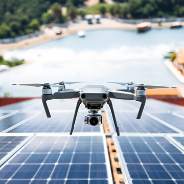 drone, vista su pannelli solari su deposito al porto