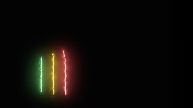 Green, yellow, and red glowing neon lines on black background
