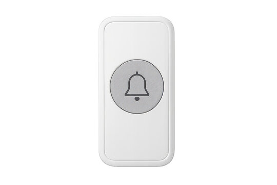 White wireless doorbell button with bell icon and transparent background