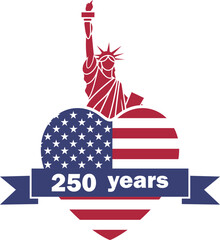 Fototapeta na wymiar 250 years Anniversary card design. 250th anniversary sticker, label, tag, badge to celebrate Independence Day of America on 4th July