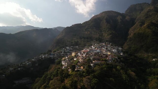 Aerial of hillside town Santa Cruz La Laguna Lake Atitl&aacute;n Guatemala