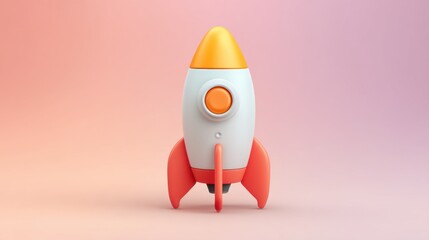 Fototapeta premium Colorful Cartoon Rocket on Gradient Background Ideal for Children's Themes, Space Exploration, and Imaginative Play Concepts in Design Projects