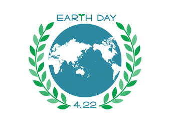 アースデーのイラスト 葉の飾りと世界地図