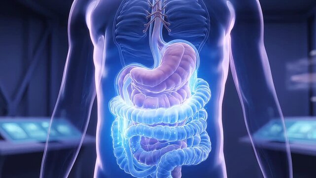 3D Animation of Human Digestive System and Internal Organs in a Transparent Body.