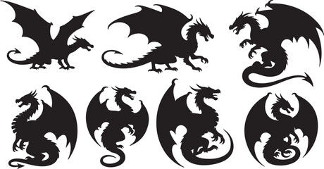 Obraz premium A diverse collection of dragon silhouettes showcasing various poses and designs.