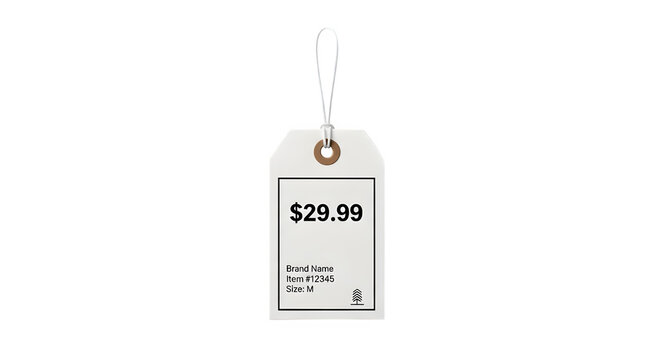 White price tag with 2999 amount and hanging string isolated on transparent background