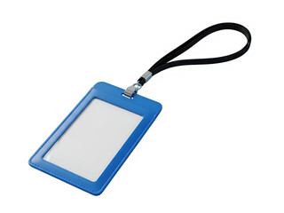 Blue plastic lanyard with a badge holder attached, ready for identification purposes.