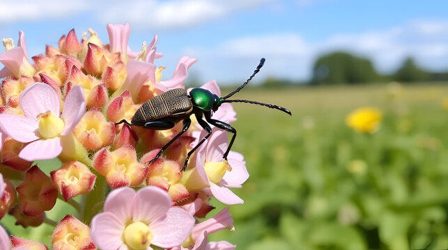Trichodes beetle on spurge flowers