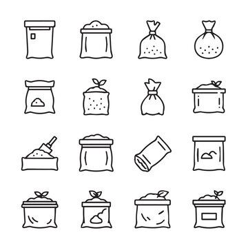 Collection of bag icons representing various agricultural and industrial materials