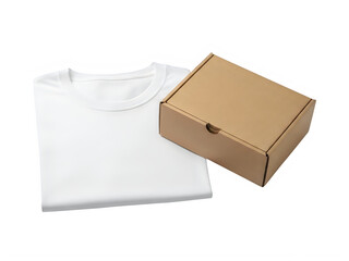 A cardboard box and a white envelope placed on a white background.