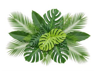 A vibrant bouquet of tropical leaves and flowers in full bloom