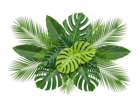 A vibrant bouquet of tropical leaves and flowers in full bloom