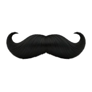voluminous, black, handlebar mustache, featuring sharp tapered curls, isolated with razor-sharp macro focus against a transparent studio background. concept of classic costume formality
