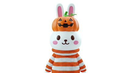Cute Halloween Bunny with Pumpkin Hat and Striped Sweater