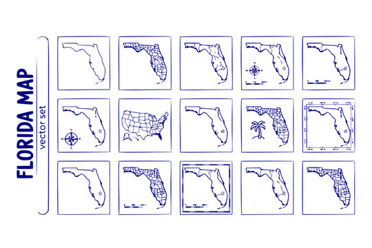 Florida Map State-Map Florida-Outline US-State Florida-Geography Florida-Boundaries Map-Outline Florida-Cartography USA-Map Vector Set - Florida State