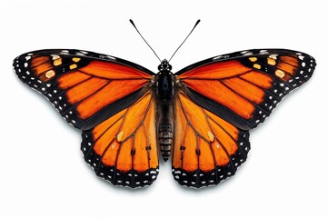 Monarch butterfly with open wings isolated on transparent background