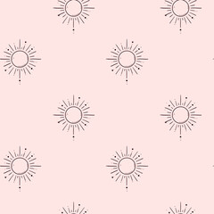 Minimal Sun Seamless Pattern, Boho Line Art Sun Background, Abstract Celestial Repeat Ornament