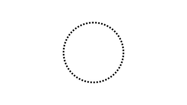 Minimalist, black, dashed, ring, spinning, white, backdrop, cycle, rotation, process, update, software, loading, screen, transition, visual, asset, video, simple, geometric, shape, loop, animation.
