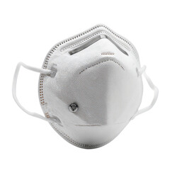 white Medical face mask with valve isolated, protection against viruses and air pollution