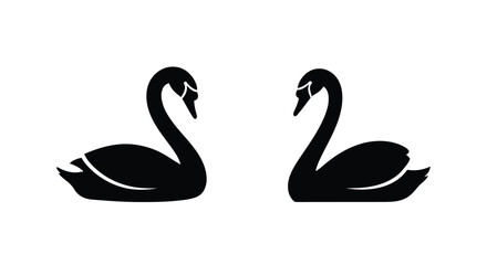 Two swans gracefully curving their necks a striking black silhouette © md