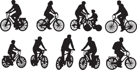 Naklejka premium Diverse group of people enjoying cycling on various types of bicycles