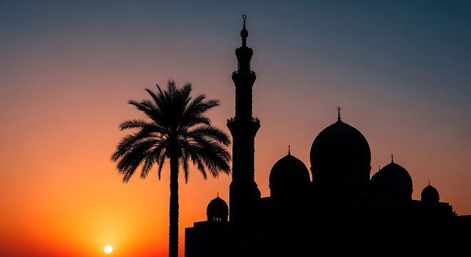 Mosque silhouette at sundown