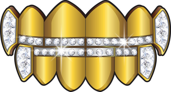 Grillz Teeth Diamond Gold Silver Vector