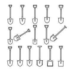 Collection of Shovel Outline Icons for Gardening and Construction - Stock Media