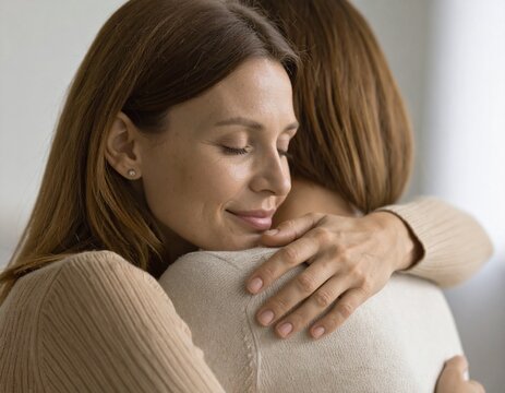 Gesto de apoyo emocional entre dos personas, abrazo suave y respetuoso, luz natural difusa