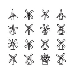 Obraz premium Collection of Windmill Icons, Simple Line Drawings, Various Styles