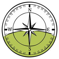 Classic compass with star wind rose and directional markers on a circular dial illustration
