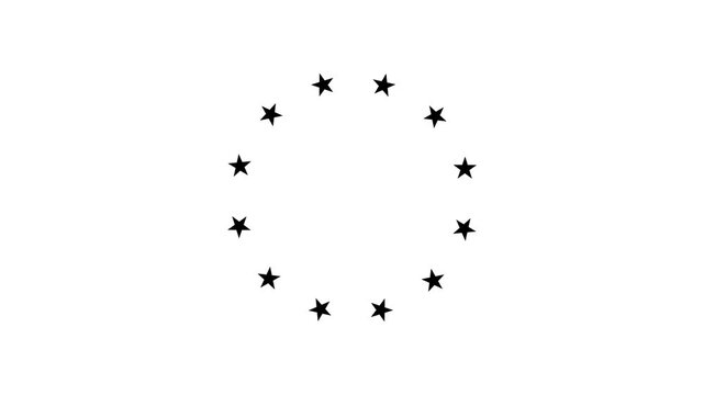 Minimalist, black, stars, in, circular, arrangement, animation, on, white, background, perfect, for, European, Union, themes, unity, symbols, and, modern, video, transitions.
