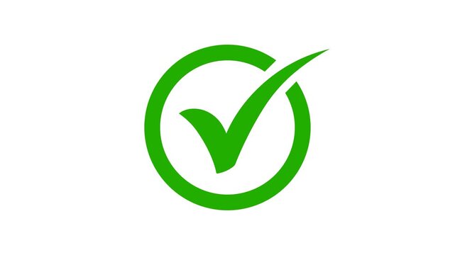 Green, success, checkmark, icon, animation, on, white, background, minimalist, tick, symbol, for, task, completion, approval, and, modern, UI, design, elements, for, video.
