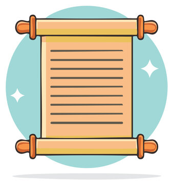 Ancient paper scroll manuscript with wooden handles cartoon vector illustration