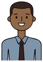 Smiling Man with Short Hair Wearing Blue Shirt and Tie, Illustration
