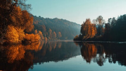 Autumn lake reflection landscape