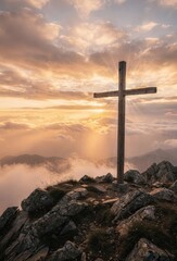 Easter Resurrection Concept With Cross and Sun Rays