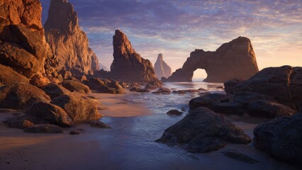 Dramatic Coastline at Sunset