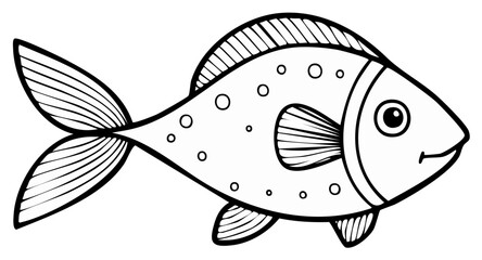 Fototapeta premium Fish Illustration for Coloring Books. Fish with Patterned Body and Fins. Aquatic Animal Outline Drawing
