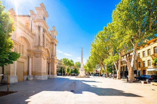 Aix En Provence scenic colorful square and obelisk view
