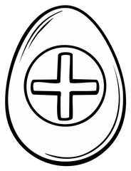 Obraz premium Stylized black and white illustration of a cut egg with a cross symbol inside a circle representing an Easter egg or abstract design