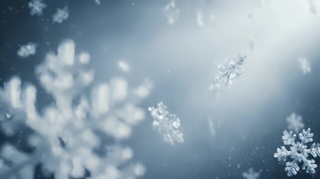 Cinematic snow overlay falling gently in dense fog, creating a serene winter atmosphere