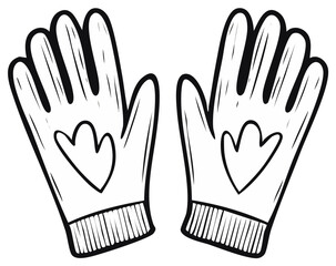 Obraz premium Simple black and white cartoon gloves with decorative motif line art drawing illustration