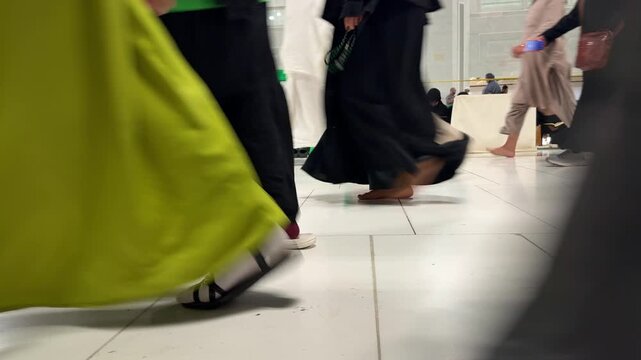 Ramazan and Eid of 2026. Ummrah Kabba Muslims People Walking During Tawaf Near Clock Tower With Foot Steps On Busy Roads In Macca Ramazan Eid Islam